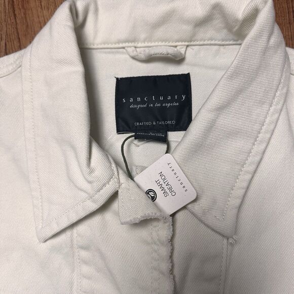 SANCTUARY Women’s Ivory Pocket Frayed Hem Button-down Trucker Flora Jacket Large - Picture 3 of 7